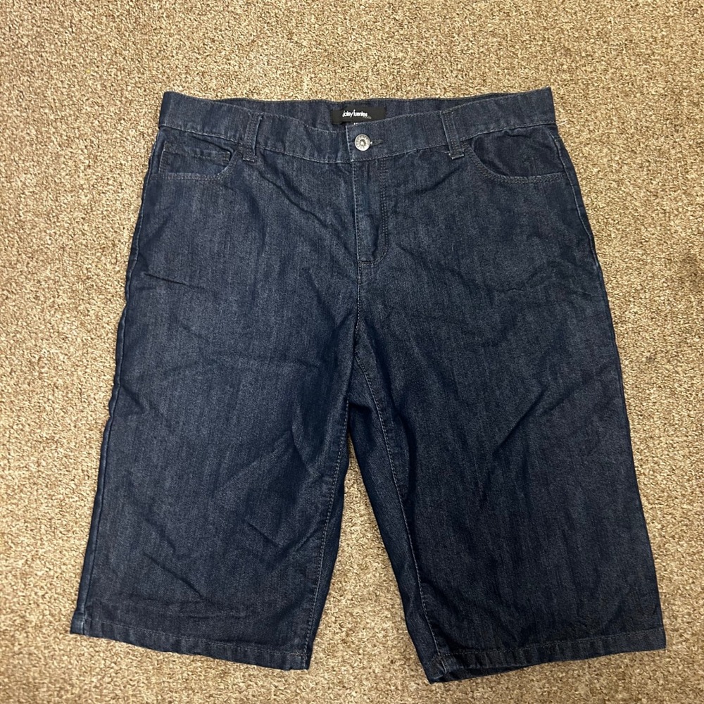 Daisy Fuentes Moda Dark Indigo Denim Bermuda Shorts Size 10 Pristine‎ Wash Blue